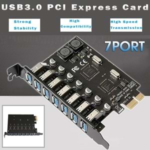 NBTech NB-4899 7 Port USB Hub, PCI Expres USB3.0 Kart 7 Port Çoklayıcı, PCI ex USB3.0 Çoklayıcı Kart (Win7/8/10/11, Linux, MacOs)