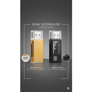 NBTech NB-4KO1 4 in 1 USB Çoklu Kart Okuyucu – Android ve iOS Uyumlu OTG Kart Dönüştürücü
