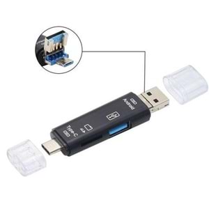 NBTech NB-5068 Micro USB/ Type C to Micro Sd OTG Çevirici, Otg 3in1 Type-C Ve Micro Usb Tf Çevirici Dönüştürücü Kart Okuyucu