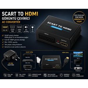NBTech NB-5110 Scart to HDMI Görüntü Çevirici AC Converter Full HD 1080P Dönüştürücü