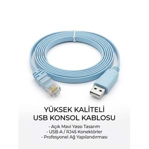 NBTech NB-5238 USB to RJ45 Console Yapılandırma Kablosu - Cisco, Huawei, HP ve Aruba Uyumlu Konsol Kablosu