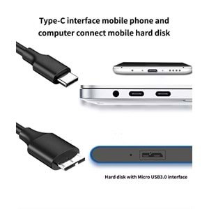 NBTech NB-5240 0.5 Metre TYPE C to Micro USB B Kablo, 50 CM Type C Harici Harddisk kablosu, Type C Micro b Kablo, Type C USB b Kablo