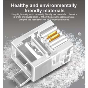 NBTech NB-6P2C RJ11 2 pinli konnektör, RJ11 Jack, 6P2C Jack, RJ11 Telefon Kablo Ucu 100 lü Paket