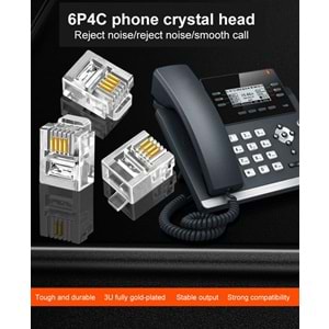 NBTech NB-6P4C RJ11 4 Pinli Konnektör, RJ11 Jack, 6P4C Jack, RJ11 Telefon Kablo Ucu 100 lü Paket