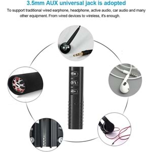 NBTech NB-BT450 Bluetooth Aux Çevirici, Araç Aux Bluetooth Çevirici, V5.0 Bluetooth Aux Çevirici