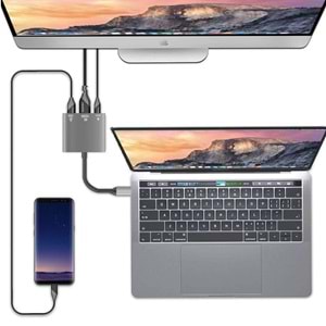 NBTech NB-U515 Gri Metal Type-C to 4K HDMI + USB 3.0 Çevirici Adaptör