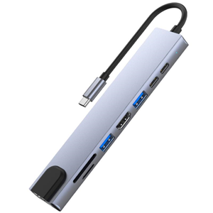 NBTech NB-U520 4K@30Hz Gri Metal Type-C to 4K HDMI+USB 3.0+RJ45+SD Kart şarj Çevirici Adaptör