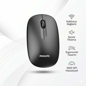 Philips SPT6318 Kablosuz Türkçe Q Klavye ve Mouse Seti - Siyah (Ergonomik ve Sessiz)
