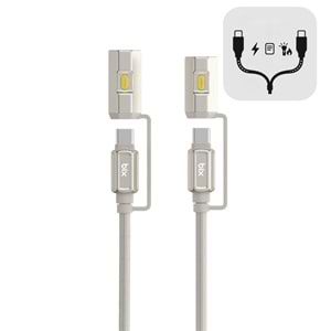 BIX T2IN1C 240W LED Fener ve Alevsiz Çakmak Fonksiyonlu Type-C to Type-C Şarj ve Data Kablosu 1.2 Metre Gri
