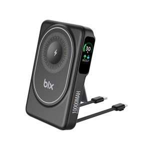 BIX TPB16 6’sı 1 Arada 10000mAh Manyetik OLED Ekranlı Kablosuz Powerbank Siyah