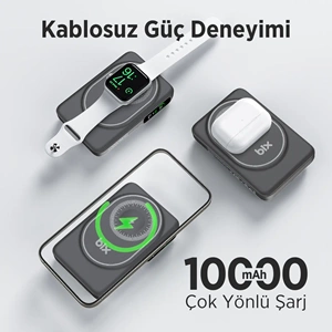 BIX TPB16 6’sı 1 Arada 10000mAh Manyetik OLED Ekranlı Kablosuz Powerbank Siyah