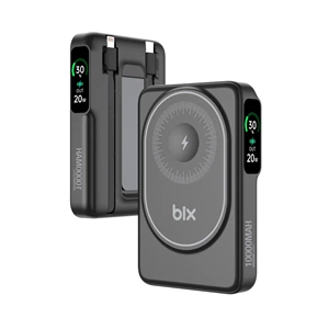 BIX TPB16 6’sı 1 Arada 10000mAh Manyetik OLED Ekranlı Kablosuz Powerbank Siyah