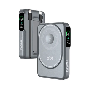 BIX TPB16 6’sı 1 Arada 10000mAh Manyetik OLED Ekranlı Kablosuz Powerbank Gri