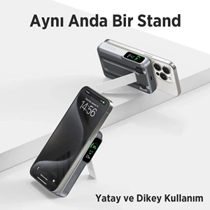 BIX TPB16 6’sı 1 Arada 10000mAh Manyetik OLED Ekranlı Kablosuz Powerbank Gri