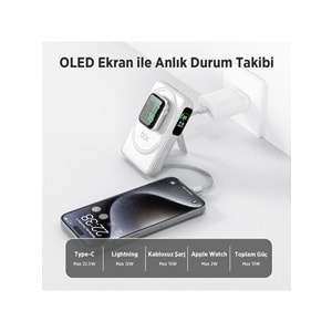 BIX TPB16 6’sı 1 Arada 10000mAh Manyetik OLED Ekranlı Kablosuz Powerbank