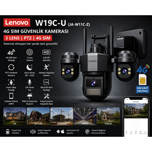Lenovo W19C-U(JA-W11C-Z) 4G SIM Güvenlik Kamerası | 3 Lens PTZ Gece Görüşlü Akıllı Kamera