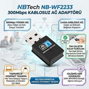 NBTech NB-WF2233 USB 2.0 300Mbps 2.4GHz Kablosuz Ağ Adaptörü (Wi-Fi Alıcı)