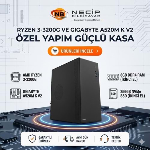 Ryzen 3 3200G İşlemcili 8GB RAM 256GB NVMe SSD Everest K250 Siyah Masaüstü PC