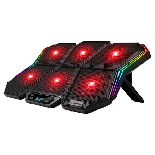 Rampage AD-RX44 X-GALE 6 Fanlı 12 RGB Işık Modlu 7 Kademe Standlı LCD Göstergeli Notebook Soğutucu