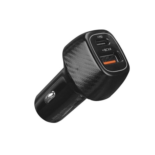 S-link SL-AC51PD 36W PD 3.0 Lightining 3.4A Hızlı Şarj PD 18 W+USB QC 3.0 Siyah Araç Şarj Cihazı