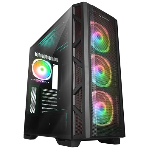 Rampage MASTER Mesh+Temperli Cam Dikey VGA Tutucu 4*ARGB Fan+Hub E-ATX Gaming Oyuncu Kasası