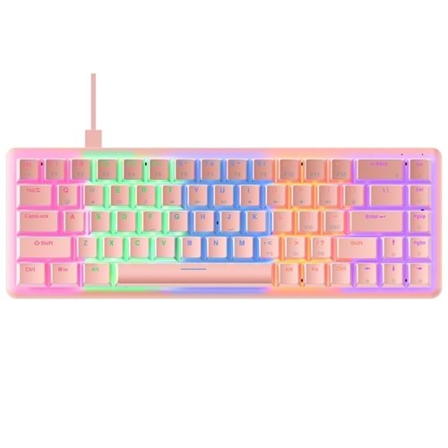 Rampage REBEL Pembe Low Profile BLUE SWITCH Mekanik Gaming Oyuncu Klavye US Layout English Rainbow