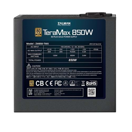 Zalman ZM850-TMX2 TeraMax2 850W 80+ Gold ATX3.0 ve PCIe Gen.5 Uyumlu Full-Modüler Power Supply