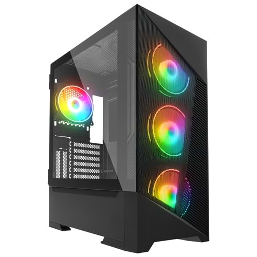 Rampage INSPIRER Mesh 650W 80+ Siyah 4x12cm ARGB Infinity Fan Temperli Camlı Gaming Kasa