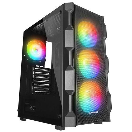 Rampage WOON Mesh 650W 80+ BRONZE 4*12cm ARGB Fan Temper Camlı Mid-T Siyah Oyuncu Kasası