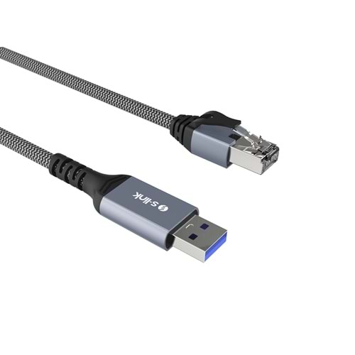 S-link SW-U338 RJ45 to USB 2 Metre Örgülü Kablo Gri Metal Adaptör