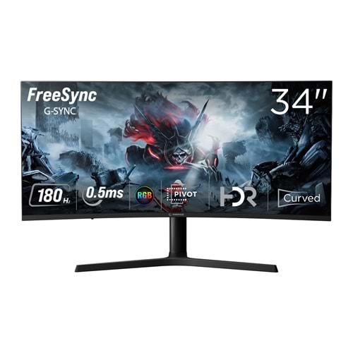 Rampage CYCLOPS CY34R180 34 180Hz 0,5ms Fast VA HDR Freesync Pivot RGB PC Curved Oyuncu Monitörü