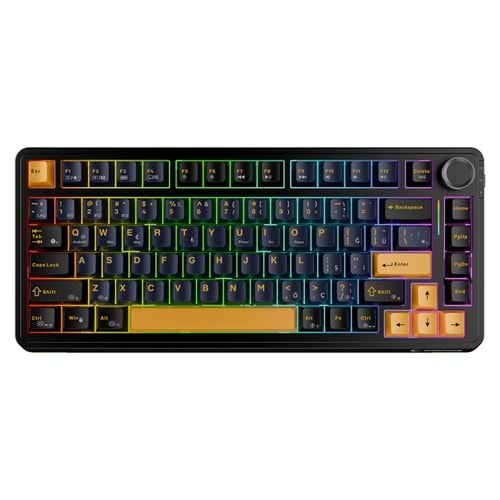 Rampage Quell Siyah Hot Swap 2.4G + Bluetooth Wireless RGB Gasket Oil Switch Türkçe Q PBT Keycaps Mekanik Klavye Outlet