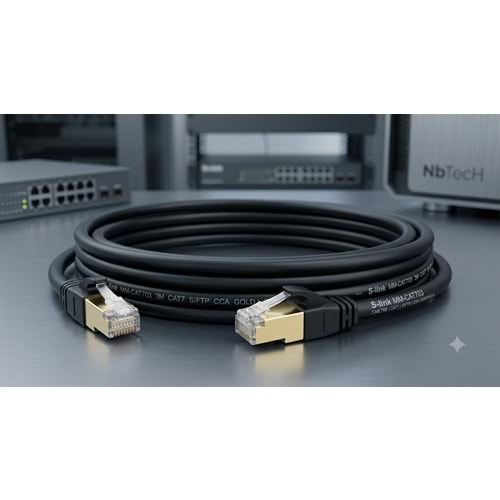 S-link MM-CAT702 2 Metre CAT7 S/FTP CCA Gold Uçlu Siyah Ethernet Ağ Kablosu