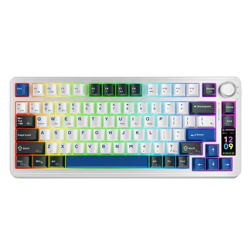 Rampage Quell Pro Ekranlı Beyaz Hot Swap 2.4G + Bluetooth Wireless RGB Gasket Oil Switch English Layout PBT Keycaps Mekanik Oyuncu Klavyesi Outlet