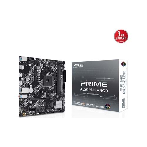 ASUS PRIME A520M-K ARGB AM4 DDR4 5100MHz HDMI DisplayPort M.2 USB 5Gbps mATX Anakart