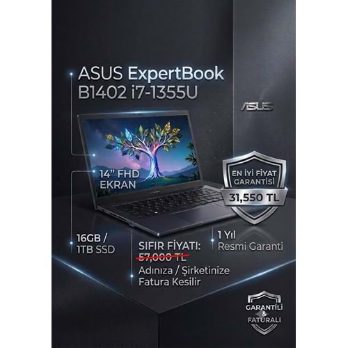 Asus ExpertBook B1 B1402CVA-I7161TBB0D i7-1355U 16GB 1TB SSD 14