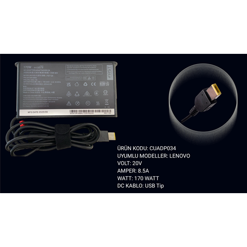 FAST CU34 Lenovo 20V 8.5A 170W USB Tip Notebook Adaptörü