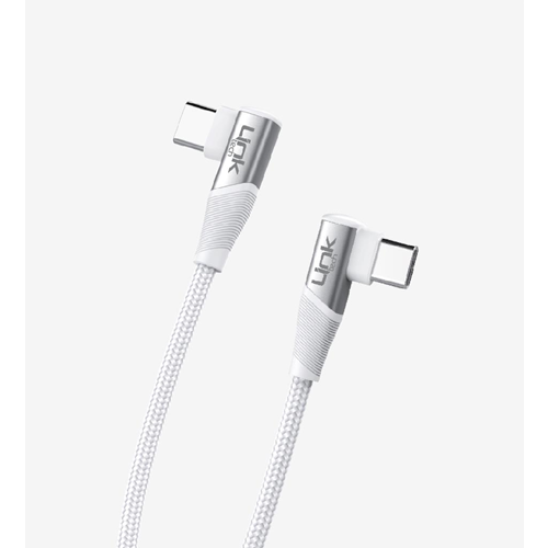LinkTech K595 Beyaz Örgülü Dirsekli Metal Başlı 150cm Type-C Type-C 3A 60W PD Hızlı Şarj Kablosu