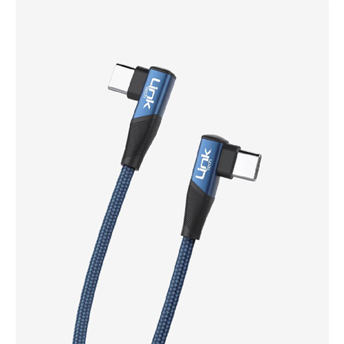 LinkTech K595 Lacivert Örgülü Dirsekli Metal Başlı 150cm Type-C Type-C 3A 60W PD Hızlı Şarj Kablosu
