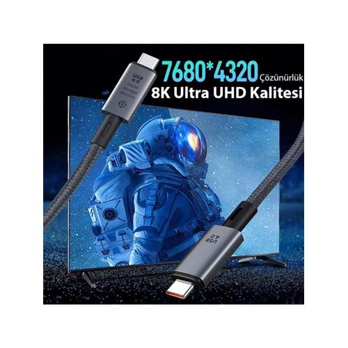 NBTech 2MT 240W 4.0 Thunderbolt Type-C to Type-C Şarj, Data ve 8K 60Hz Görüntü Aktarım Kablosu
