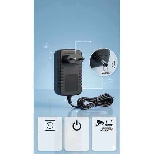 NBTech NB-P101 12V 2A 24W Üniversal Güç Adaptörü - 5.5x2.5mm Jak Fişli
