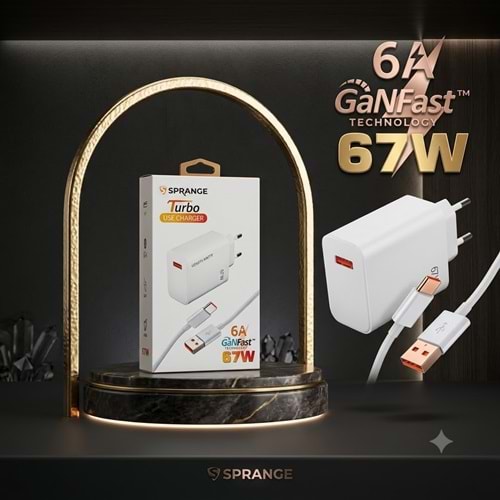 Sprange PT-X76 67W USB to Type-C Turbo Şarj Aleti QC 4.0 GaN Hızlı Şarj Adaptörü