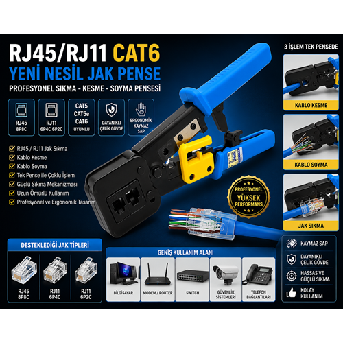 NBTech NB-8060Y RJ45 RJ11 CAT6 Yeni Nesil Profesyonel Jak Pense Sıkma Pensesi