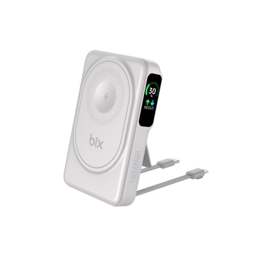 BIX TPB16 6’sı 1 Arada 10000mAh Manyetik OLED Ekranlı Kablosuz Powerbank