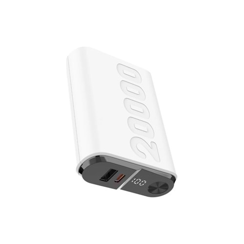 Bix TPB24 20000mAh 22.5W PD Powerbank USB-C + USB-A Dijital Ekran Beyaz