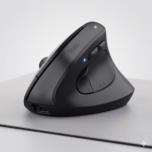 Trust 25146 Bayo+ Ergonomik Kablosuz Mouse – Şarj Edilebilir Sessiz Kablosuz Mouse