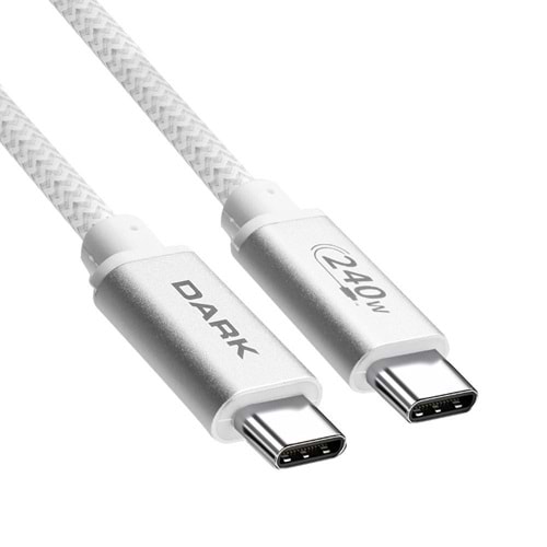 Dark Beyaz 1m USB Type-C 240W PD Ultra Hızlı Şarj ve 480Mbps Örgülü Kablo DK-CB-USB240PD101