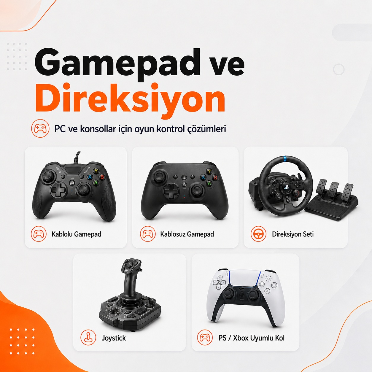 Gamepad, joystick, direksiyon seti ve oyun kontrol ürünleri kategori görseli
