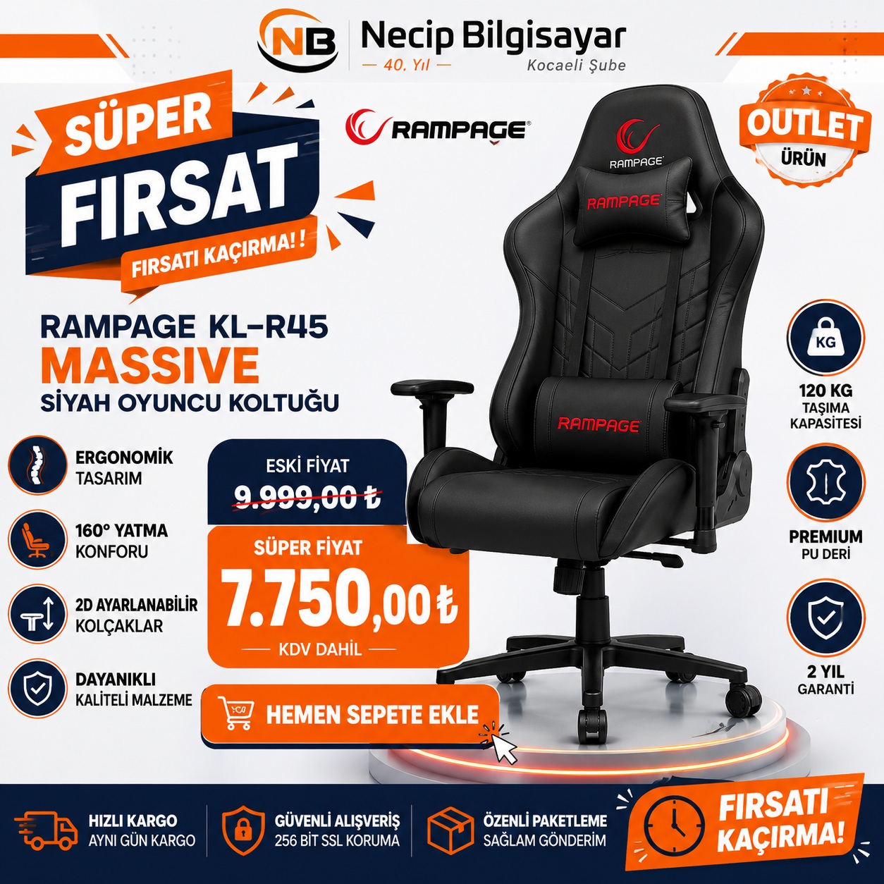 Ergonomik tasarım, siyah oyuncu stili ve konforlu oturma yapısıyla oyun ve çalışma alanınız için avantajlı outlet koltuk fırsatı.