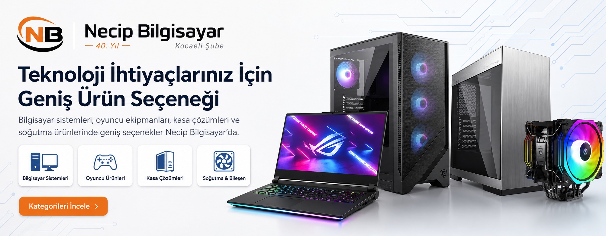 Necip Bilgisayar teknoloji ihtiyaçlarınız için bilgisayar sistemleri oyuncu ürünleri kasa çözümleri ve soğutma bileşenleri sunar